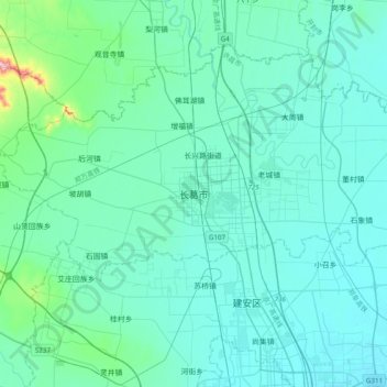 Topografische Karte 长葛市, Höhe, Relief