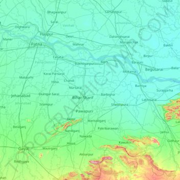 Topografische Karte Nālanda, Höhe, Relief