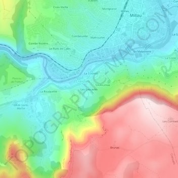 Topografische Karte Les Cascades, Höhe, Relief