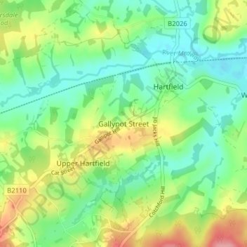 Topografische Karte Gallypot Street, Höhe, Relief
