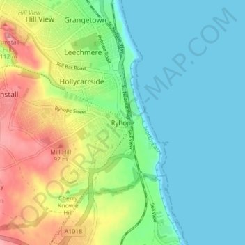 Topografische Karte Ryhope, Höhe, Relief