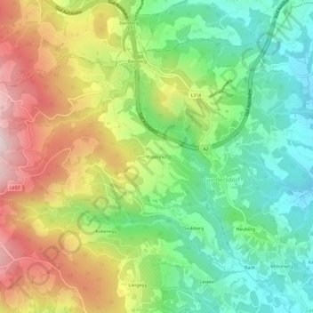 Topografische Karte Rosenhof, Höhe, Relief