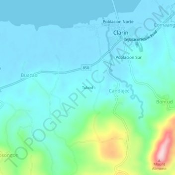 Topografische Karte Tubod, Höhe, Relief