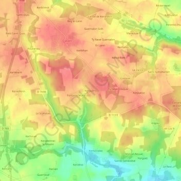 Topografische Karte Kergueris, Höhe, Relief