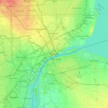 Topografische Karte Detroit, Höhe, Relief