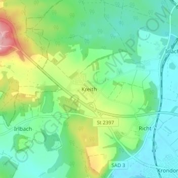 Topografische Karte Kreith, Höhe, Relief