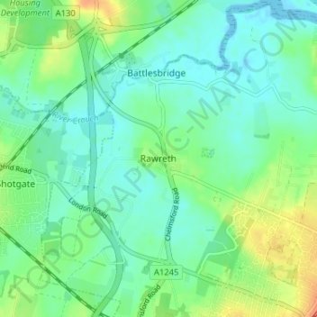 Topografische Karte Rawreth, Höhe, Relief