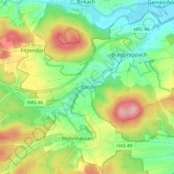 Topografische Karte Ibind, Höhe, Relief