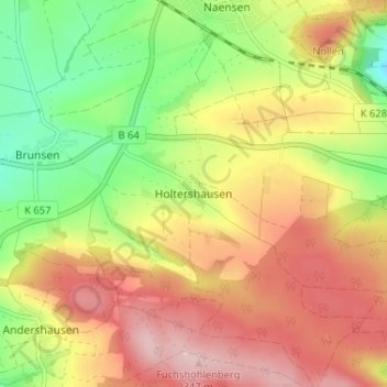 Topografische Karte Holtershausen, Höhe, Relief