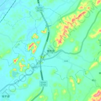 Topografische Karte 塘岸镇, Höhe, Relief