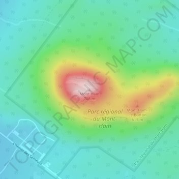 Topografische Karte Mont Ham, Höhe, Relief