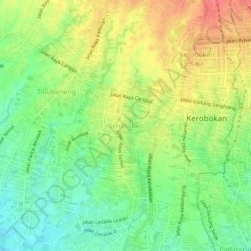 Topografische Karte Kerobokan, Höhe, Relief