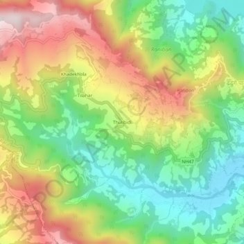 Topografische Karte Thulibidi, Höhe, Relief