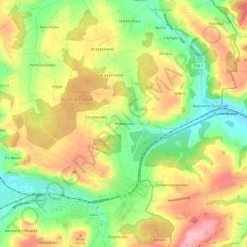 Topografische Karte Weierhaus, Höhe, Relief