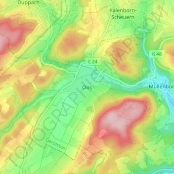 Topografische Karte Oos, Höhe, Relief