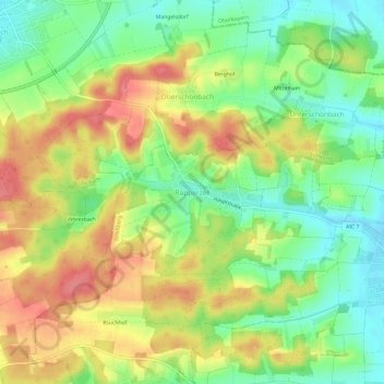 Topografische Karte Rapperzell, Höhe, Relief