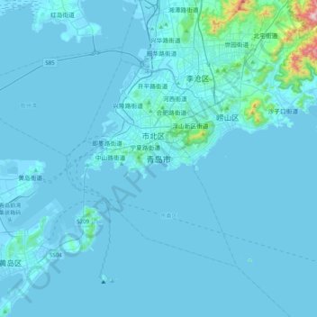Topografische Karte 青岛市, Höhe, Relief