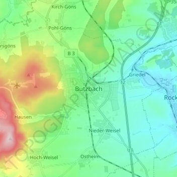 Topografische Karte Butzbach, Höhe, Relief
