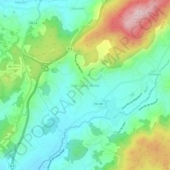 Topografische Karte Vale (São Cosme), Höhe, Relief