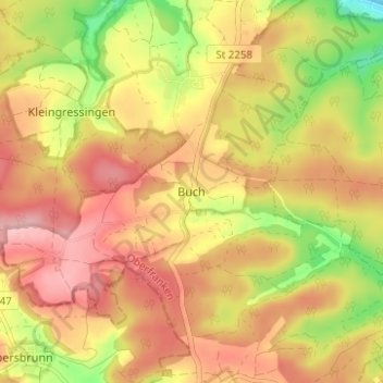 Topografische Karte Buch, Höhe, Relief