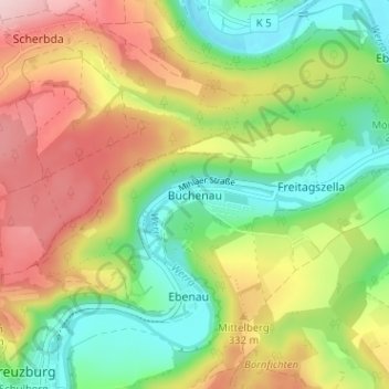 Topografische Karte Buchenau, Höhe, Relief