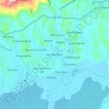 Topografische Karte Campo Bom, Höhe, Relief