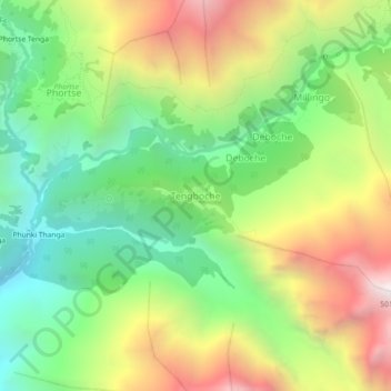 Topografische Karte Tengboche, Höhe, Relief