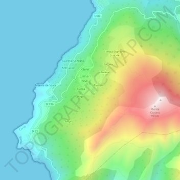 Topografische Karte Olmi, Höhe, Relief