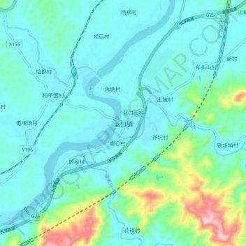 Topografische Karte 蓝口镇, Höhe, Relief