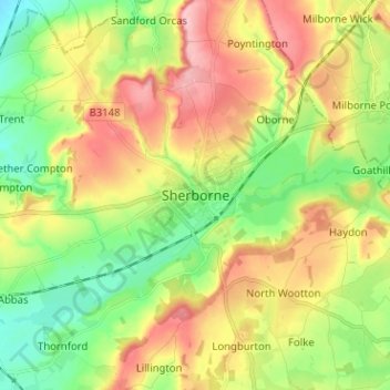Topografische Karte Sherborne, Höhe, Relief