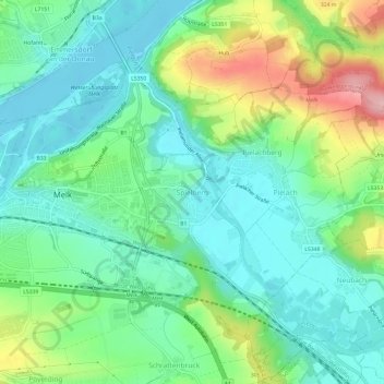 Topografische Karte Spielberg, Höhe, Relief