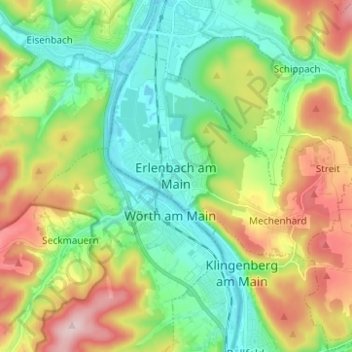 Topografische Karte Erlenbach am Main, Höhe, Relief