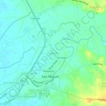 Topografische Karte Tigpalas, Höhe, Relief