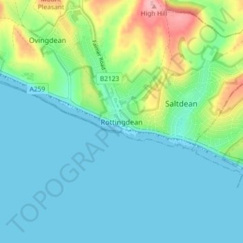Topografische Karte Rottingdean, Höhe, Relief