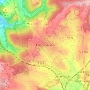 Topografische Karte Eltingshausen, Höhe, Relief