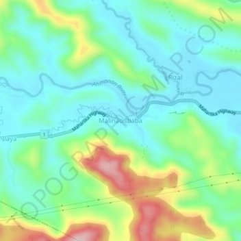 Topografische Karte Malinao Ibaba, Höhe, Relief
