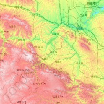 Topografische Karte Préfecture Autonome Hui de Linxia, Höhe, Relief