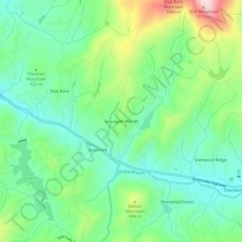 Topografische Karte Sequoyah Woods, Höhe, Relief