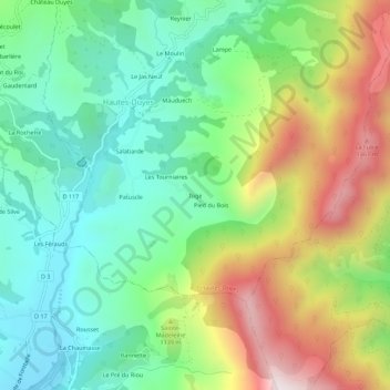 Topografische Karte Toge, Höhe, Relief