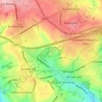 Topografische Karte Oakwell, Höhe, Relief