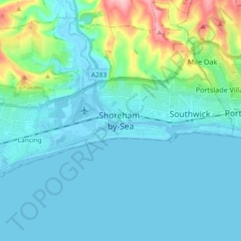 Topografische Karte Shoreham-by-Sea, Höhe, Relief