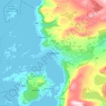Topografische Karte Ulsteinvik, Höhe, Relief