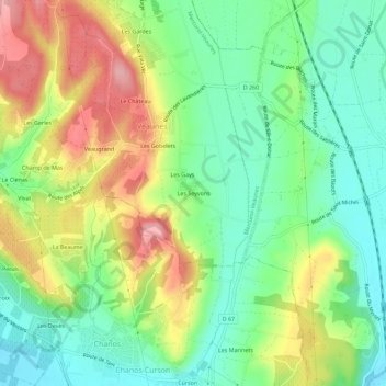 Topografische Karte Les Seyvons, Höhe, Relief