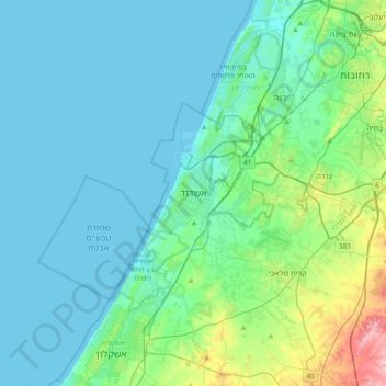 Topografische Karte אשדוד, Höhe, Relief