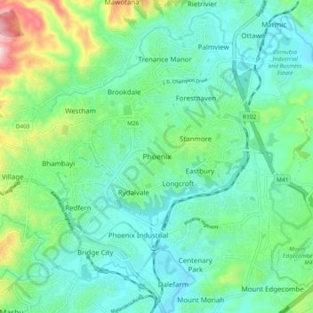 Topografische Karte Phoenix, Höhe, Relief
