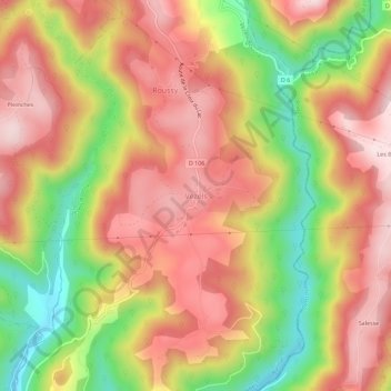 Topografische Karte Vezels, Höhe, Relief