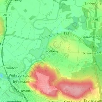 Topografische Karte Fronberg, Höhe, Relief