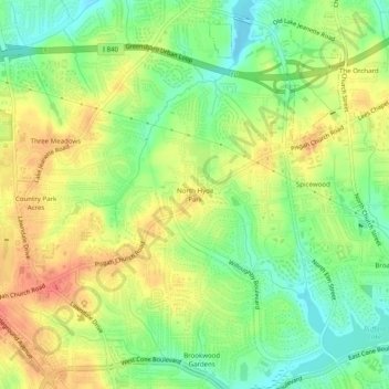 Topografische Karte North Hyde Park, Höhe, Relief