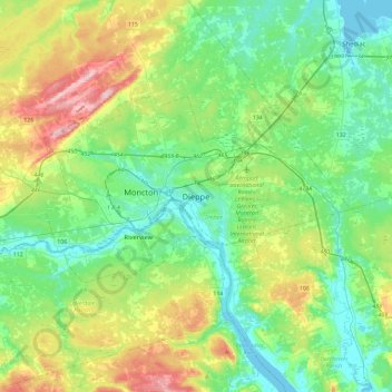 Topografische Karte Dieppe, Höhe, Relief