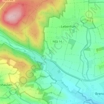 Topografische Karte Schweinhof, Höhe, Relief